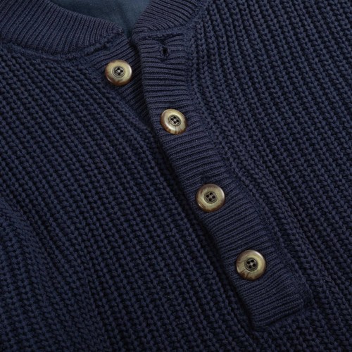 Vintage 80s 90s Eddie Bauer Black Tag Henley Sweater Navy Blue Cotton Mens M - Afbeelding 3 van 6