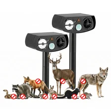 Solar Ultrasonic Animal Repeller w/ LED Strobe, Motion Sensor, 2 Pack