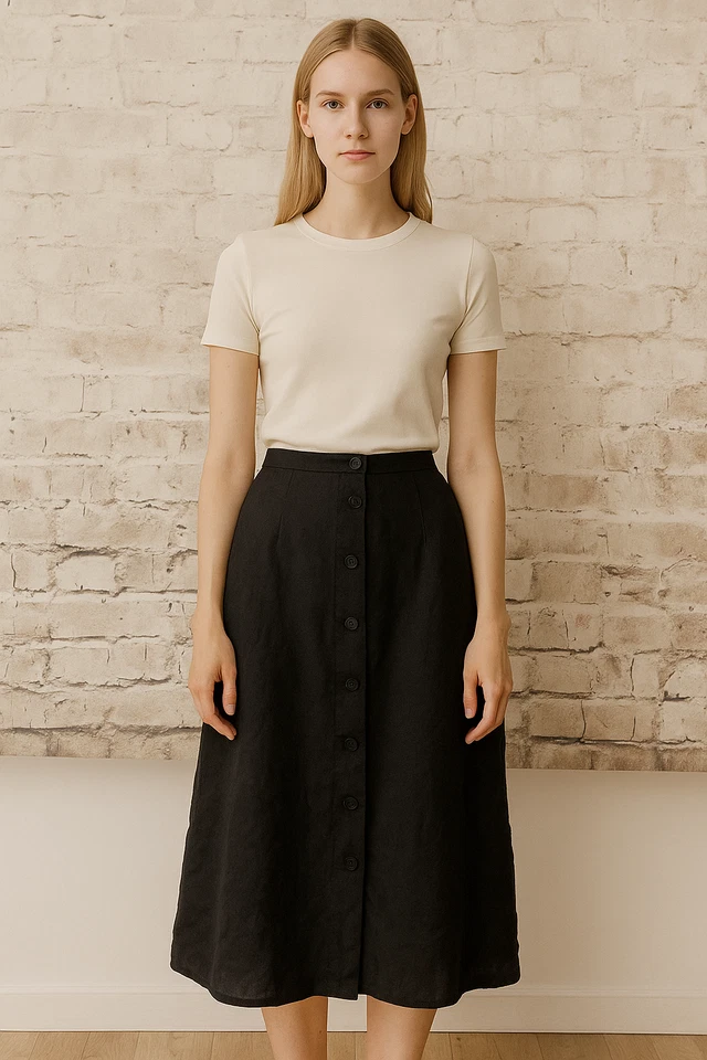 Falda De Colección Talbots Irlandesa Lino 12 Pequeña Botón Completo Frontal Cápsula Minimalista