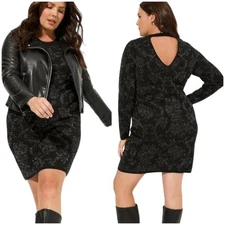 Torrid NWT Mini Jacquard Bodycon Stretch Dress Black Floral Long Sleeve Size 5X