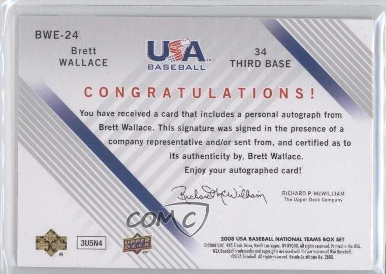 2008 USA Baseball National Teams Team Black Ink /249 Brett Wallace #BWE-24 Auto - Image 2 of 2