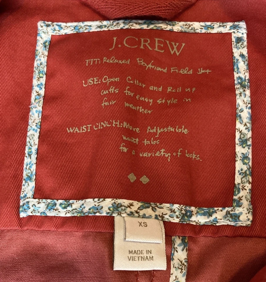 J.CREW 女式男友田间夹克金色口音纽扣 XS 棉秋季 — 第 2/4 张图片