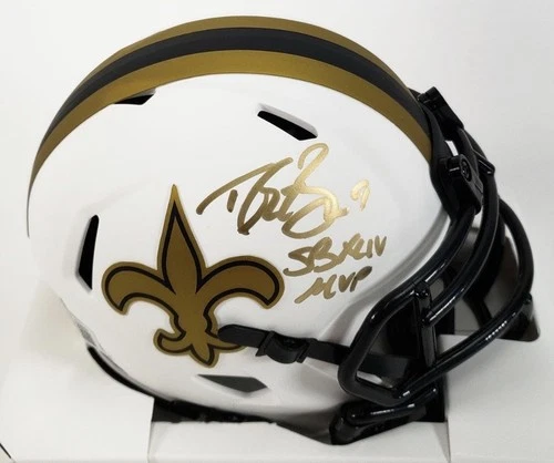 Drew Brees Signed Saints Speed Lunar Mini Helmet Inscribed "SB XLIV MVP" (BAS)