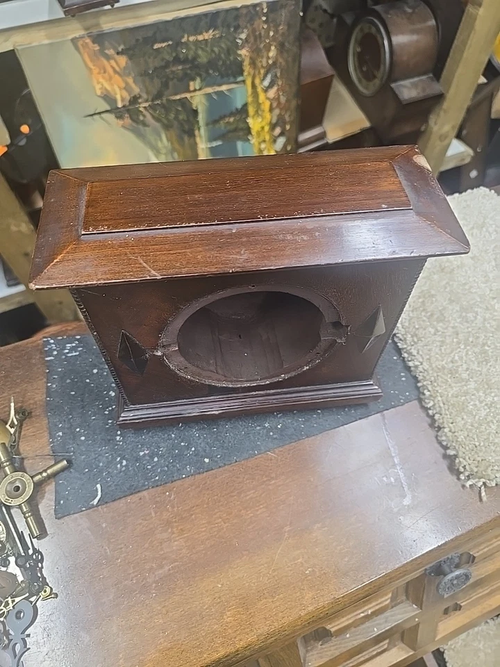 Antique Clock Case Heavy Wood  For Spares And Repair - Image 2 of 4