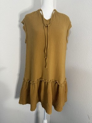 Anthropologie Saturday Sunday Lydia Dress M Mustard Yellow Gauze Tunic Emphasis