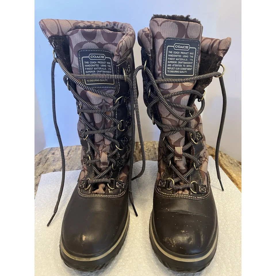 Botas Coach para mujer "Shane" firma marrón/caqui monograma media pantorrilla talla 6B Foto 2 de 4