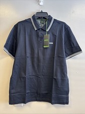 NWT Hugo Boss Men's Navy Paddy Pro Regular Fit Stretch Short Sleeve Polo Shirt L