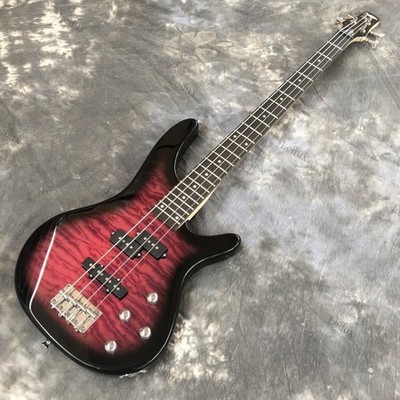 bass guitar 4-strings red quilted maple top 24 frets rosewood fretboard bass
