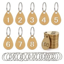 Key Tags with Numbers, Brass Droplet Shaped key ID Tag, Metal Numbers 1 to 5