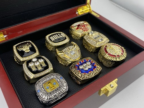 Set 9 anelli Chicago Bulls Michael Jordan Championship con custodia UNC Dream Team HOF - Foto 2 di 12
