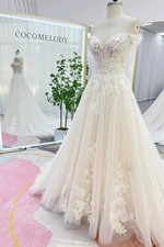 Off the Shoulder Wedding Dresses for Bride Sweetheart Backless A-LINE Appliques