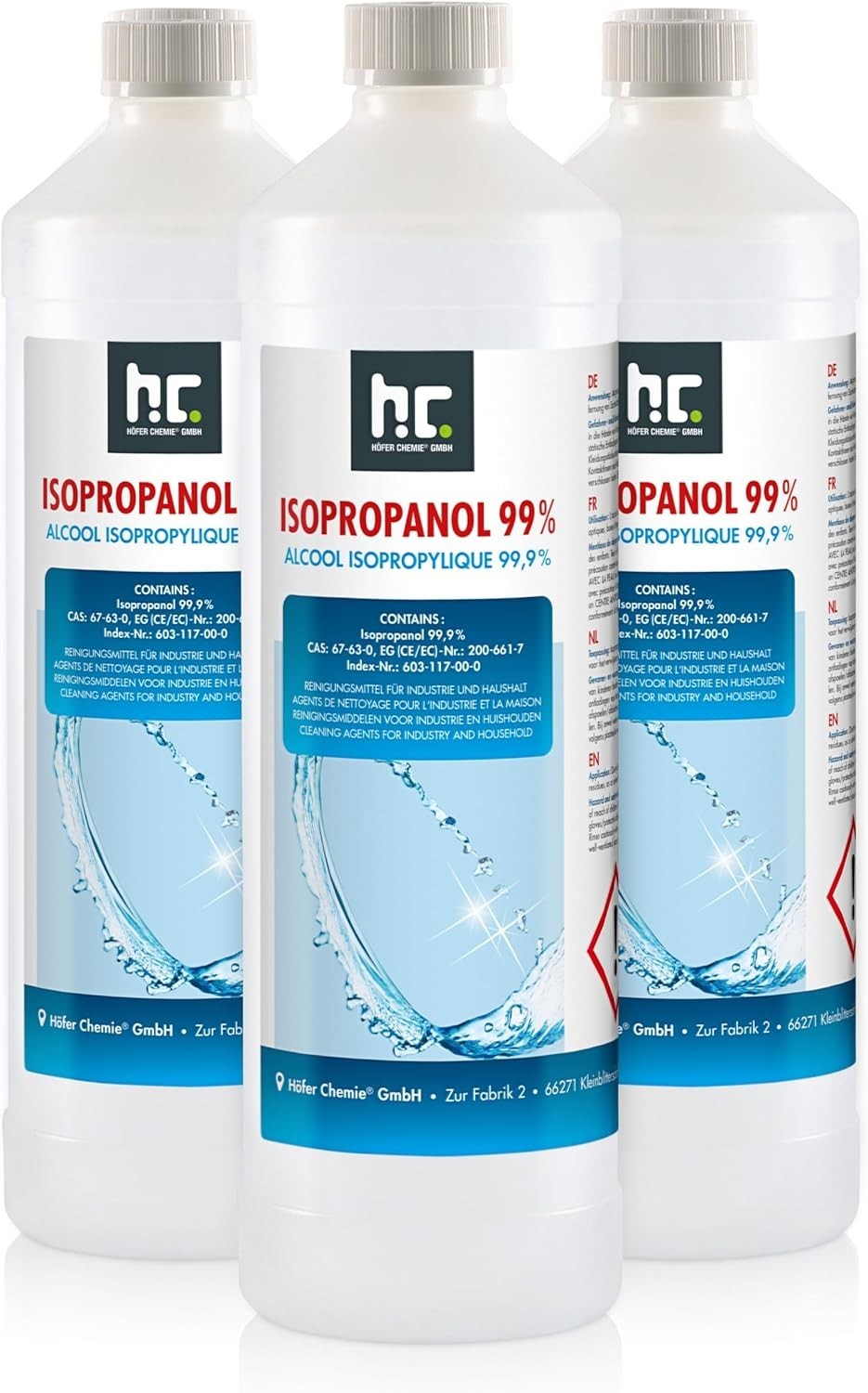 Isopropanol 99,9% pour Nettoyer les Écrans et Objectifs Photo en Lot de 3L