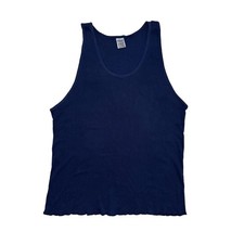 Vintage tank top sleeveless shirt fruit of loom navy blue blank cotton XL