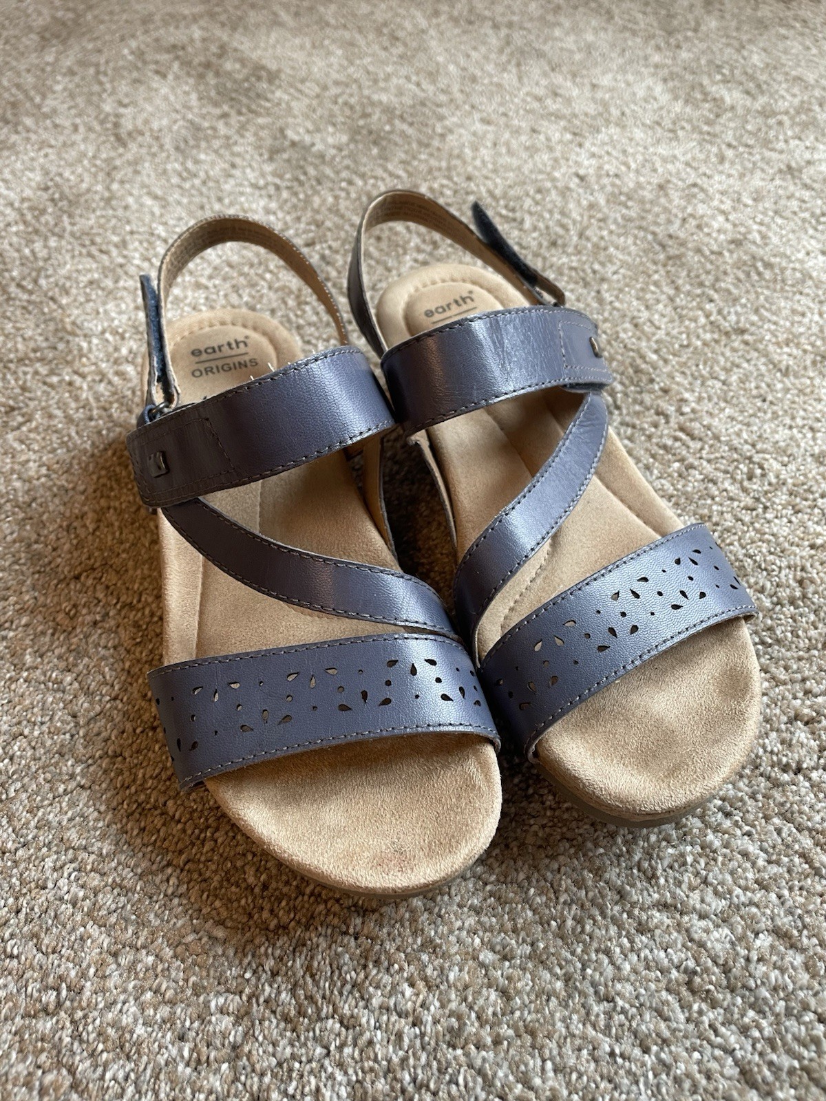 Earth Origins Women's Faux Leather Blue Sandals Size 8.5M Comfy Adj Strap