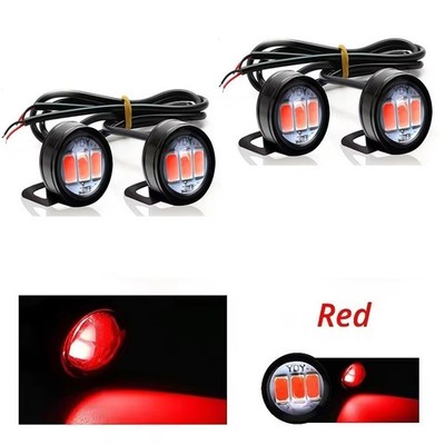 4PCS DC 12V Motorcycle Rearview Mirror Eagle Eye 3 LED Flash Strobe Lights Red