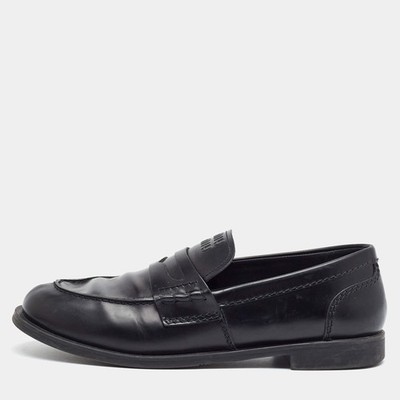 Miu Miu Size 39 Black Leather Slip On Penny Loafers