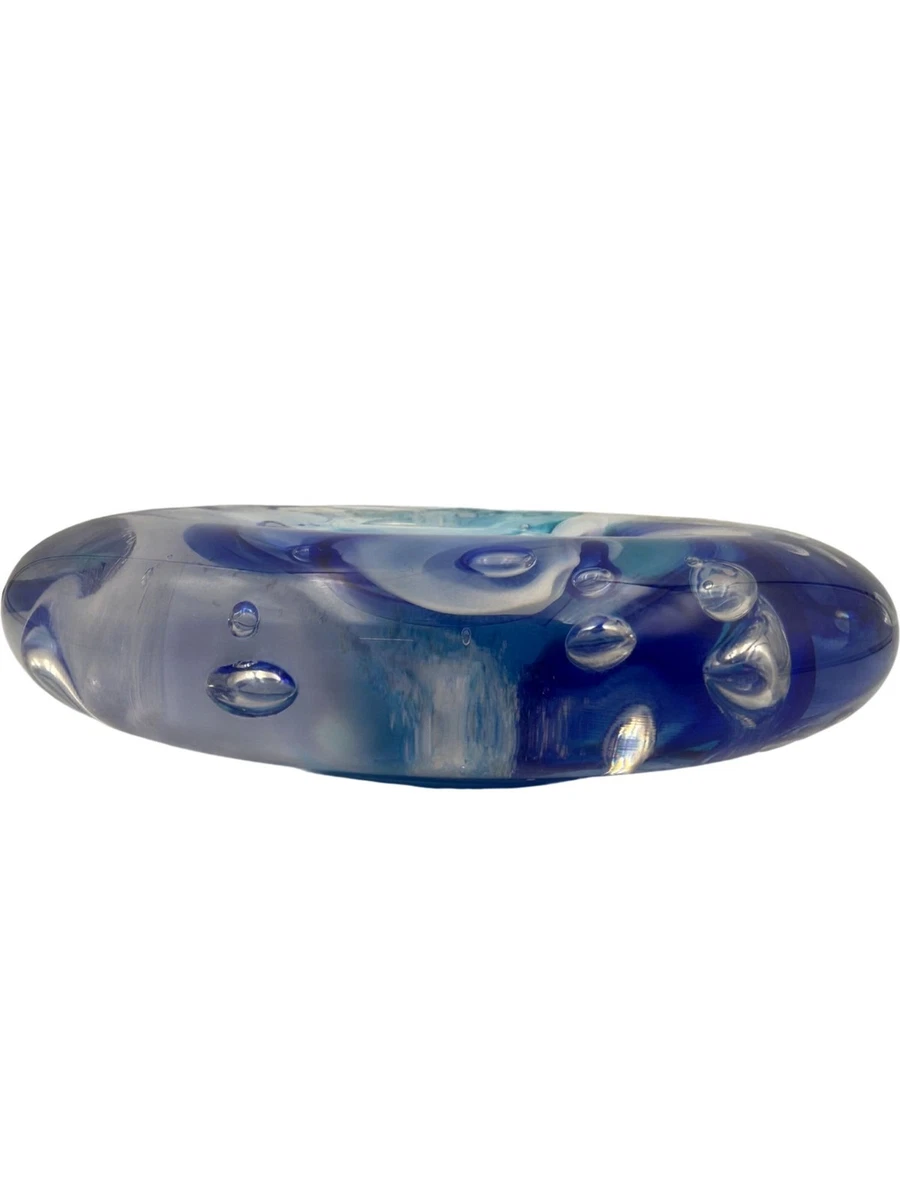 Glass Sculpture Blue Swirls Signed Kelly Lowe Art Piece Collectable Ornament
