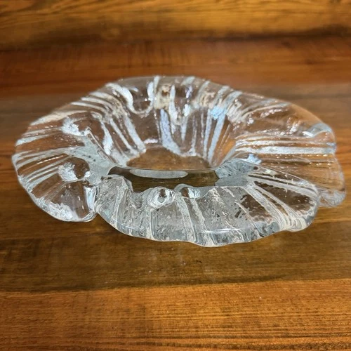 VTG Blenko Amoeba Freeform Ice Blue Glass Ashtray Trinket Dish 8.5"x7"x2"  Heavy
