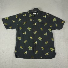 Tommy Bahama Shirt Mens Large Black Floral Silk Hawaiian Button Up *