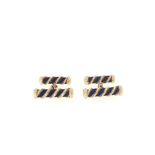 Gemelli vintage Tiffany & Co Schlumberger smalto blu oro giallo 18k
