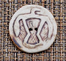 Vintage Tinted Porcelain Ceramic Button Thunderbird Native Symbol 1 3/8"
