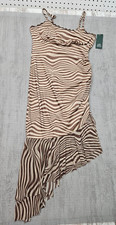 Wild Fable Women's Sleeveless Mesh Dress Medium Light Brown Zebra Striped