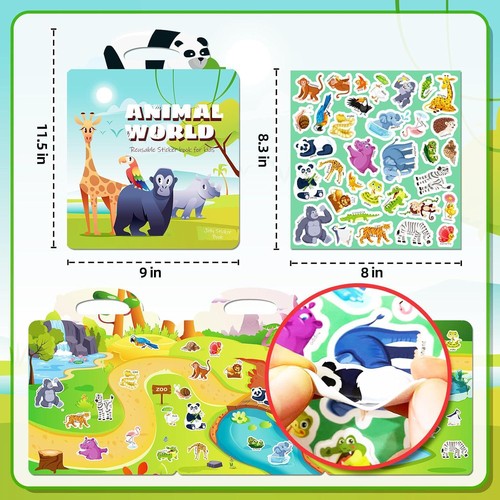 Animals Reusable Sticker Books,Jelly Sticker Book For Toddlers 1-3,2-4,Sticker - Picture 2 of 7