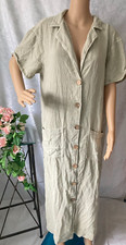 Free People Women Long Dress Size L Beige Button Up Short Sleeve 100% Cotton New
