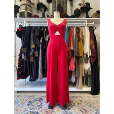 Juicy Couture red velvet wide leg peek a boo jumpsuit, sleeveless ruched, medium