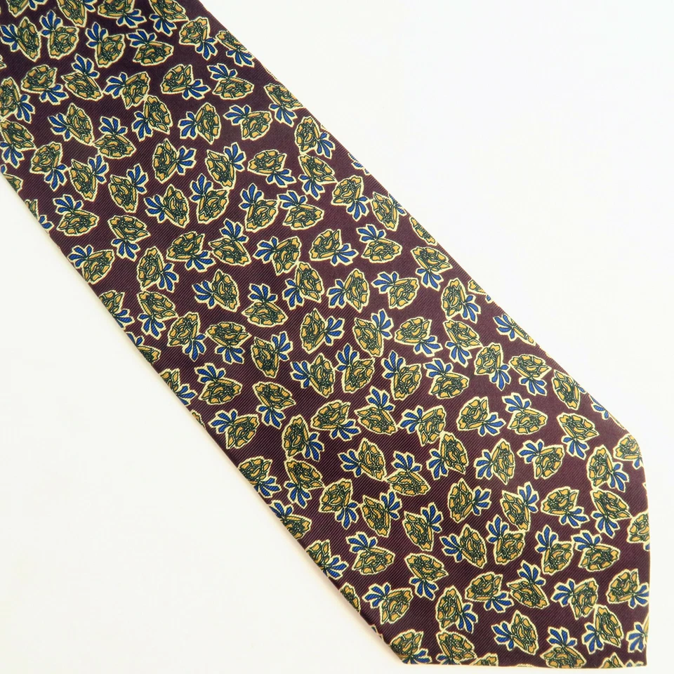 复古 Countess Mara 男式领带花卉棕色金色蓝色玫瑰 57"x3.5" — 第 2/4 张图片