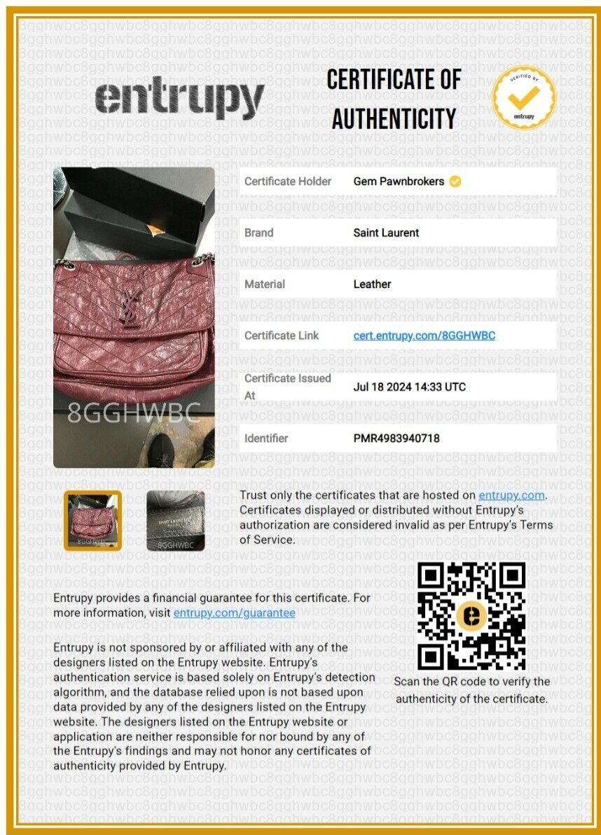 Borsa YSL Saint Laurent media Niki catena patta Chevron pelle arricciata bordeaux