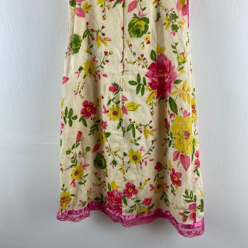 Vintage Y2K Wet Seal Yellow Pink Lace Trim Floral Babydoll Mini Slip Dress 1 - Picture 7 of 13