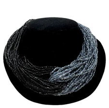 MULTISTRAND TWO TONE GLASS SEED BEADS VNTG COLLIER NECKLACE FRANCE? GOLDTNE CLSP