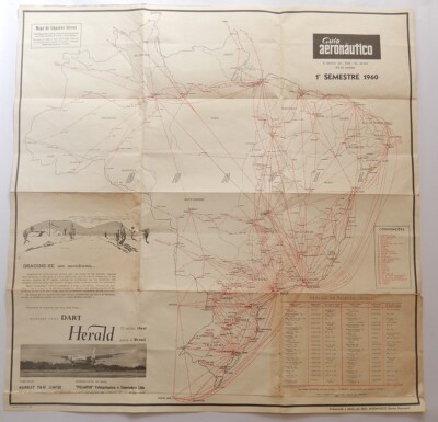 SHELL GASOLINE BRAZIL AERONAUTICAL AIRLINES PILOT ROUTE MAP HERALD DART 1960