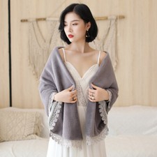 Lady Shawl Wrap Stole Faux Ful Lace Trim Winter Warm Soft Elegant Wedding Luxury