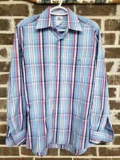 Lacoste Mens Oxford Shirt Blue Pink Plaid Long Sleeve 100 Cotton Pocket M 40