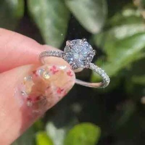 Authentic 2.28Ctw Round Cut Moissanite Lotus Basket Engagement Ring 14K White Gold Plated
