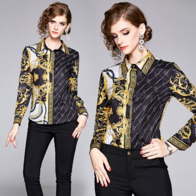 Fashion Print Luxury Women Blouse Long Sleeve Elegant