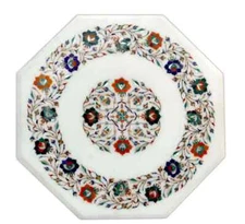 18" white marble table top coffee center home decor inlay antique malachite l7