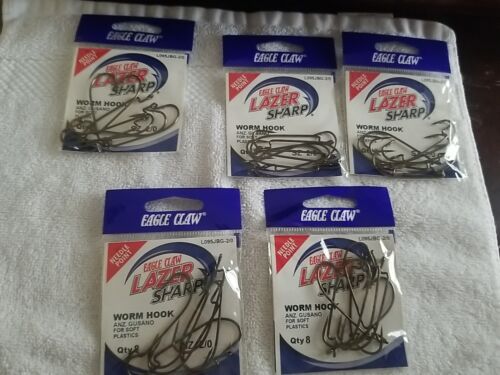 Eagle Claw Lazer Sharp Worm Hook. Sz 2/0. Lot Of 5 Packs. Needle Point.