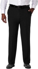 Haggar Men's ECLO Stria Expandable-Waist Plain-Front Dress 40W x 32L, Black