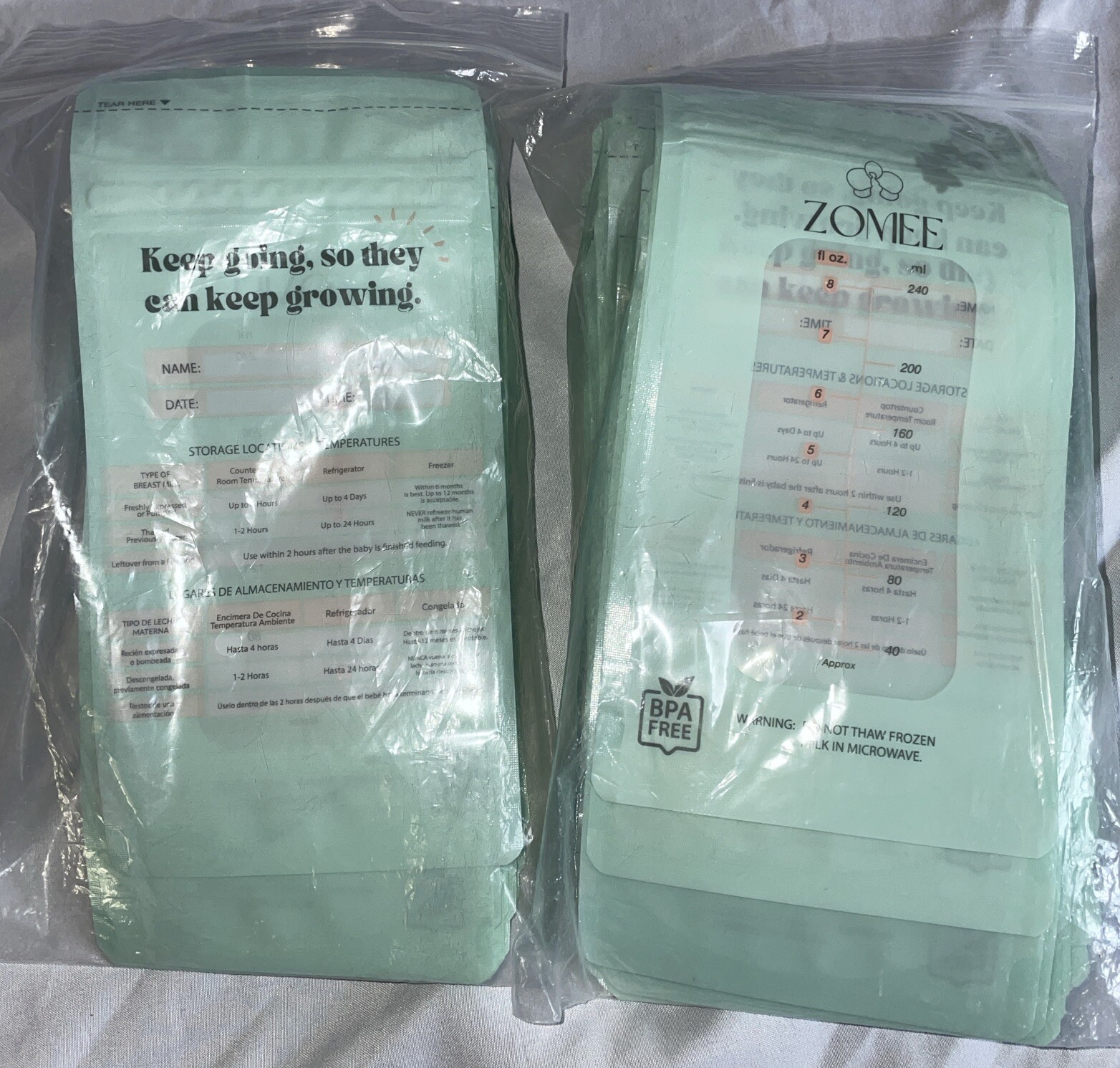 Zomee Breast Milk Storage Bags New Opened Package BPA Free, Leak Proof 79 Count