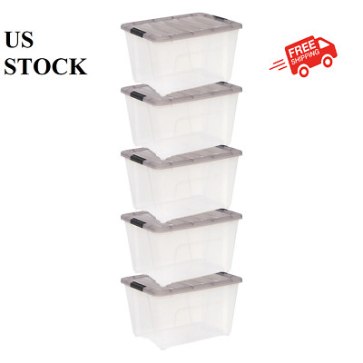 IRIS 53 Qt. Plastic Storage Bins with Lids, Clear, Latching, Stackable, Totes 5P