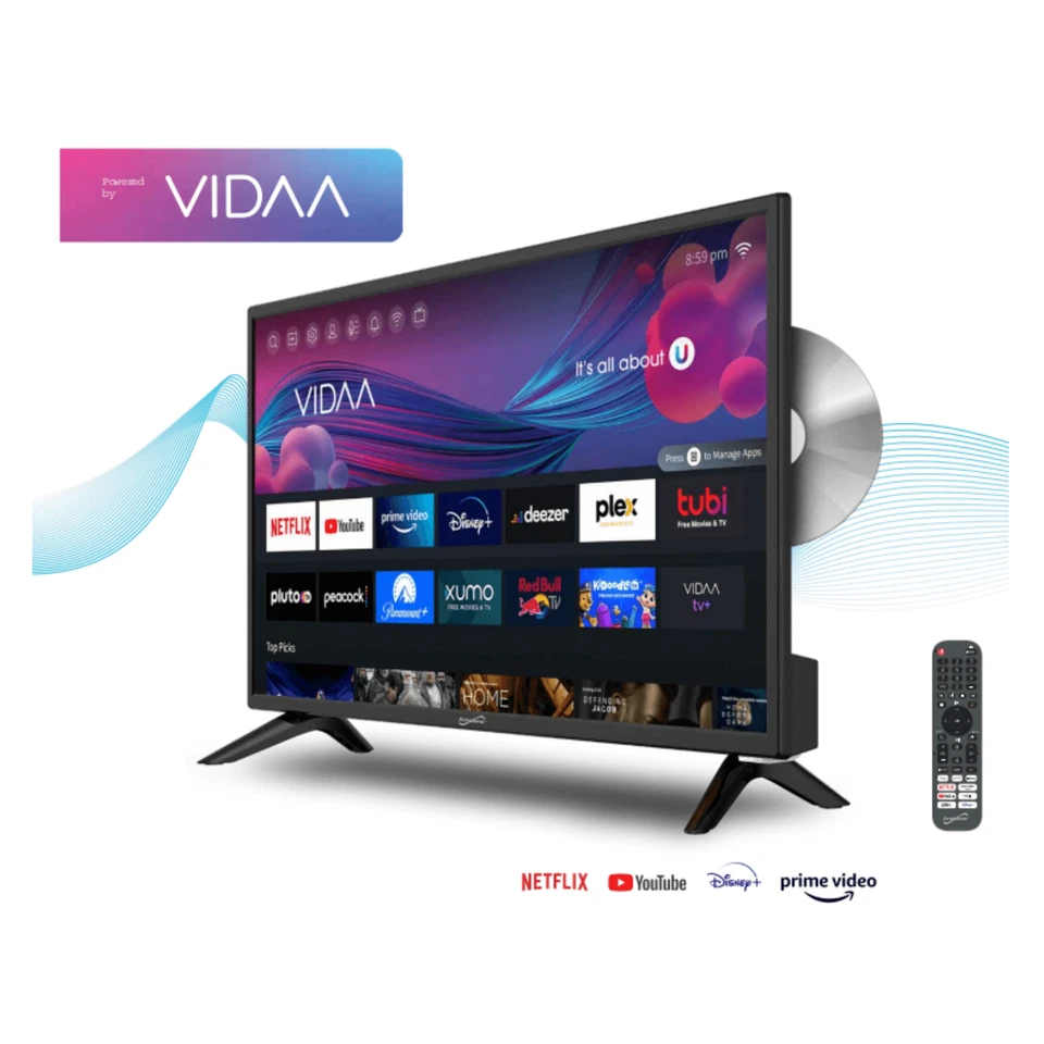 Supersonic Smart 24-inch VDAA DLED AC/DC Television w DVD Player & 12V Car Cord - Image 2 of 3