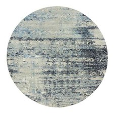 8'x8' Castlerock Gray Wool and Silk Hand Knotted Modern Design Round Rug R90210