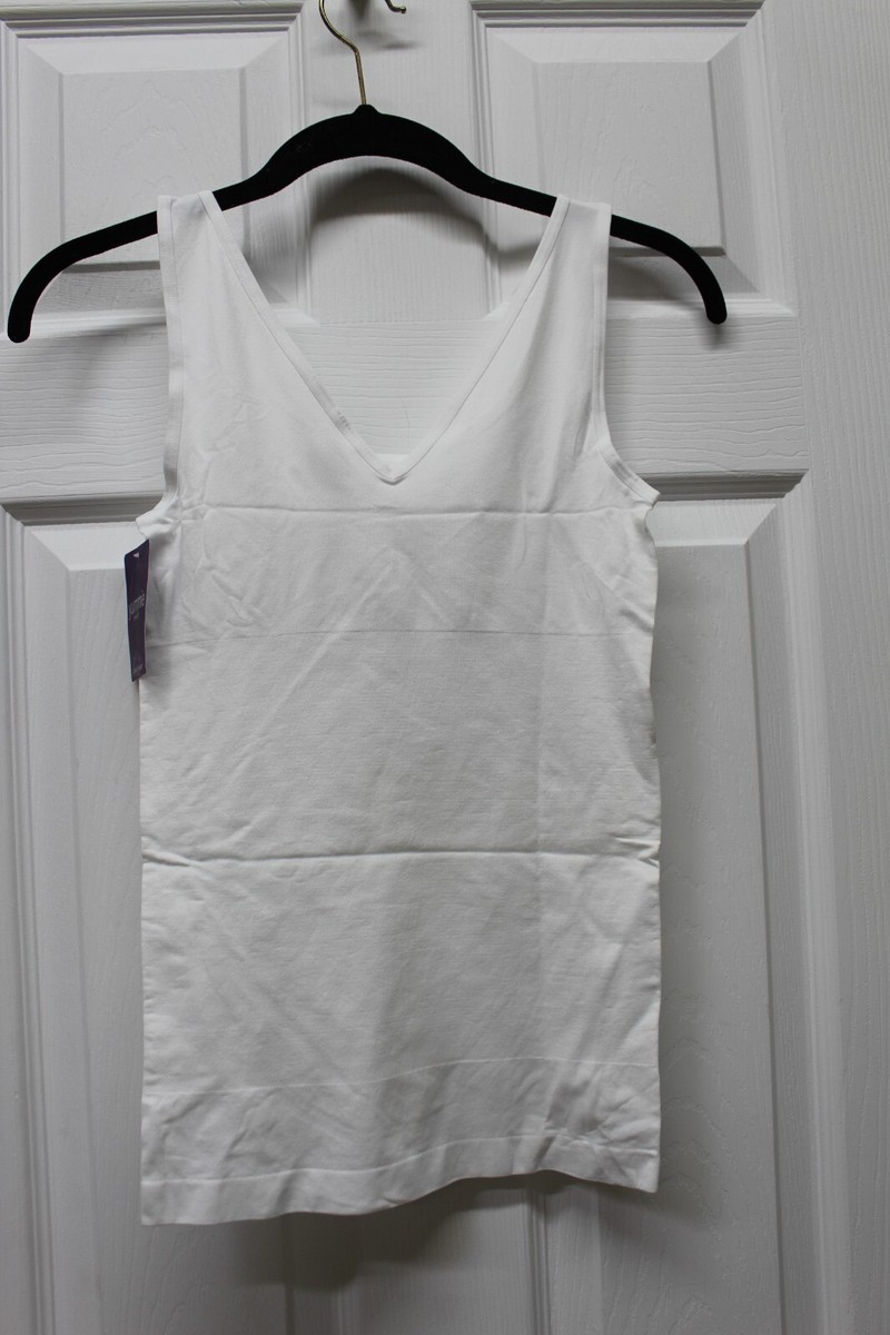 Yummie Tummie Tank W/Reversible Scoop/Vneck Neckline-White-1X/2X
