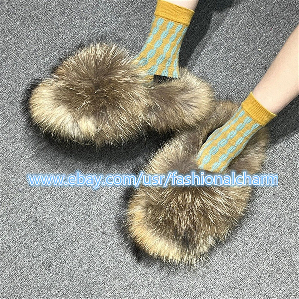 SAOLA Pantofole donna slides completamente coperte in vera pelliccia di procione max large scarpe sandali XXL