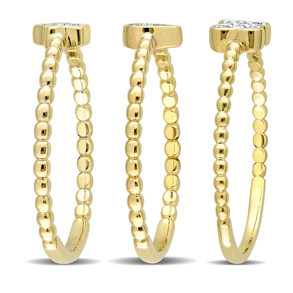 Amour 14K Yellow Gold Diamond Star, Teardrop, Clover Cluster 3 Rings