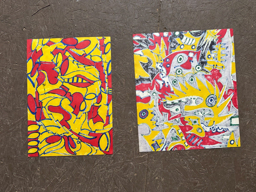 Original Pair Mid Century Mixed Media Drawings Attributed To Keith Haring - Picture 4 of 8