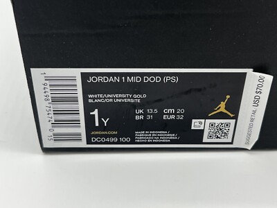Size 1Y- Nike Air Jordan 1 Mid 'Dia De Los Muertos' (PS) DC0499